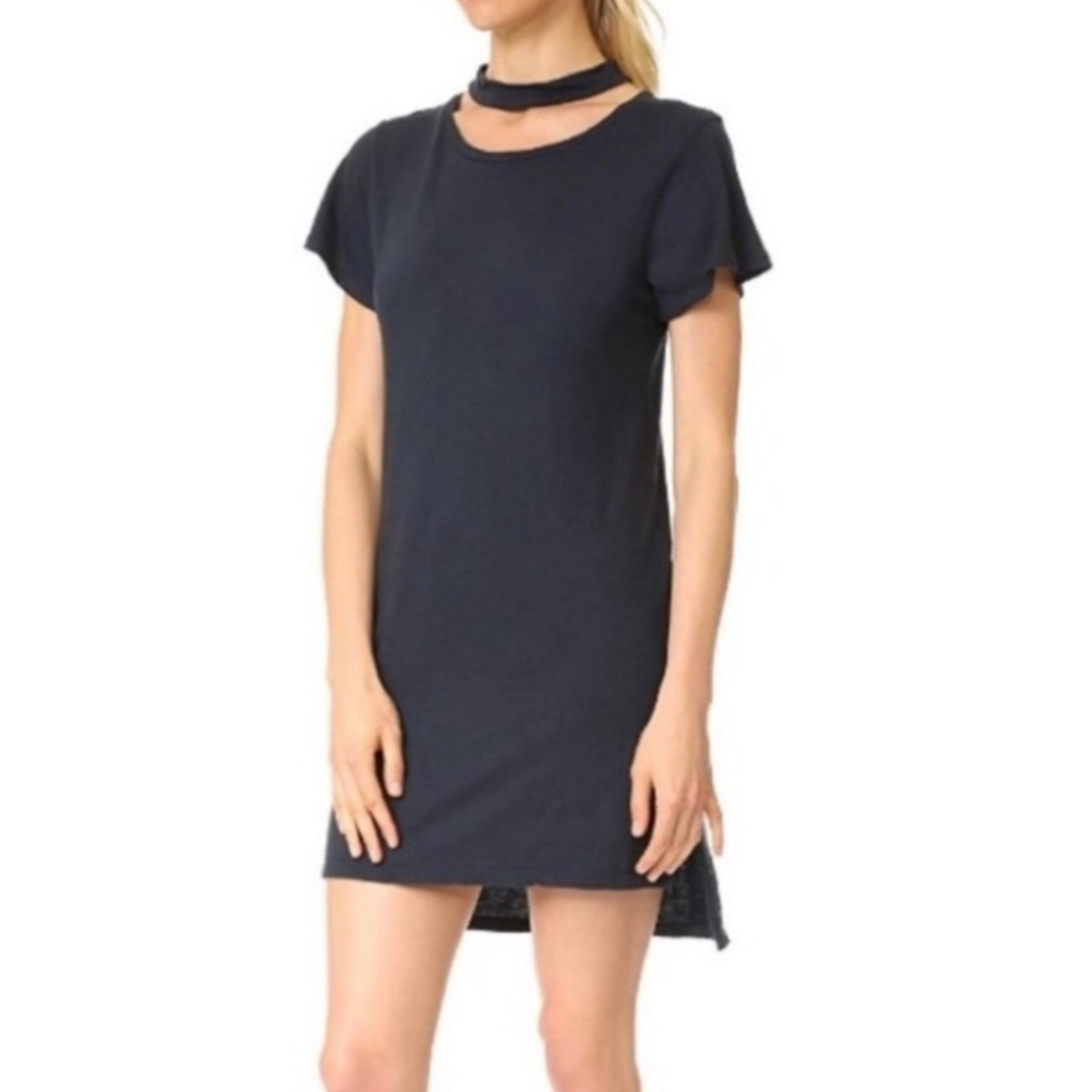 LNA Choker T-shirt Dress Size XS Extra Small Black High Low Short Sleeve